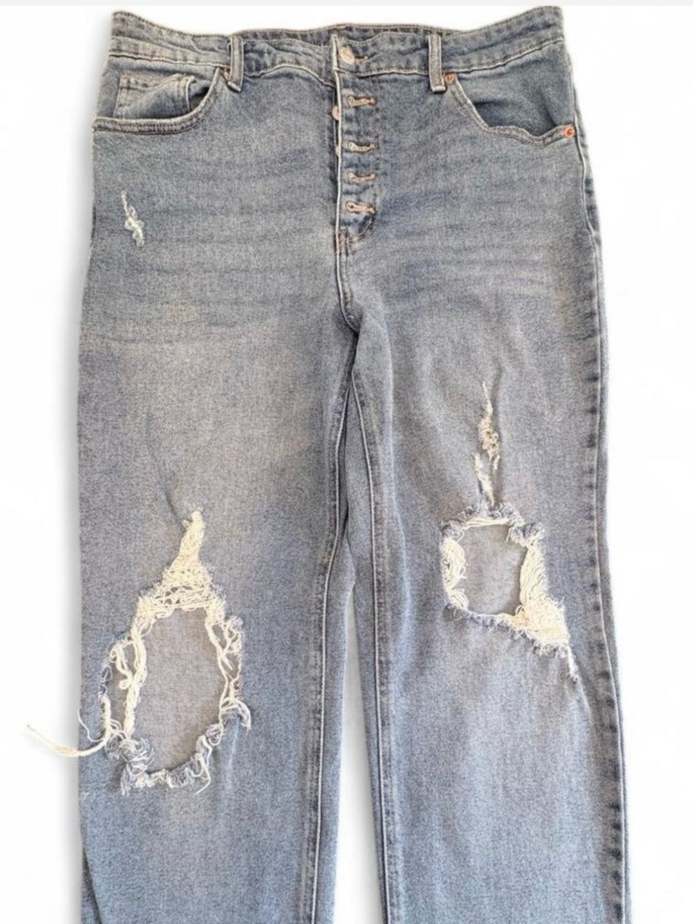 wild fable Distressed Light Blue High-Rise Button-Fly Jeans